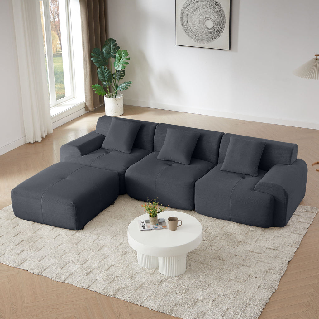 L Shaped Modular Sectional Sofa with Deep Seat and Movable Ottoman - Dark Gray or Green