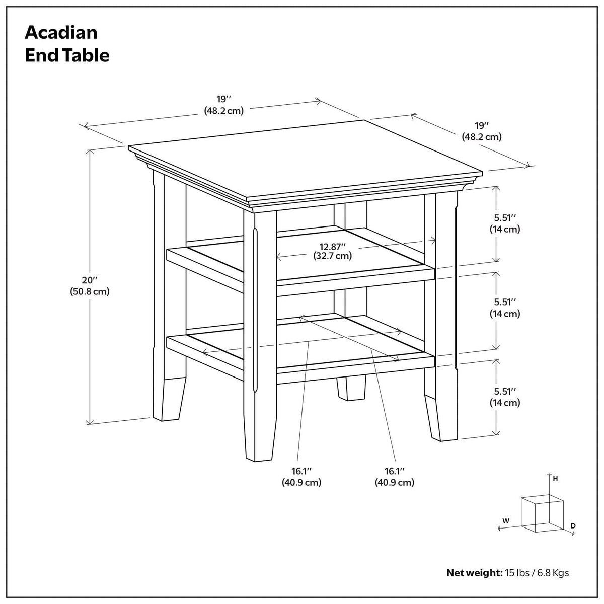 Light Brown End Table with Open Storage Shelves - MDF & Metal