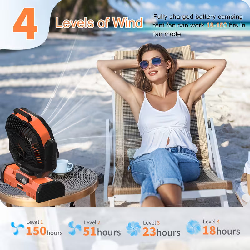 12-Inch Portable Camping Fan with LED Light
