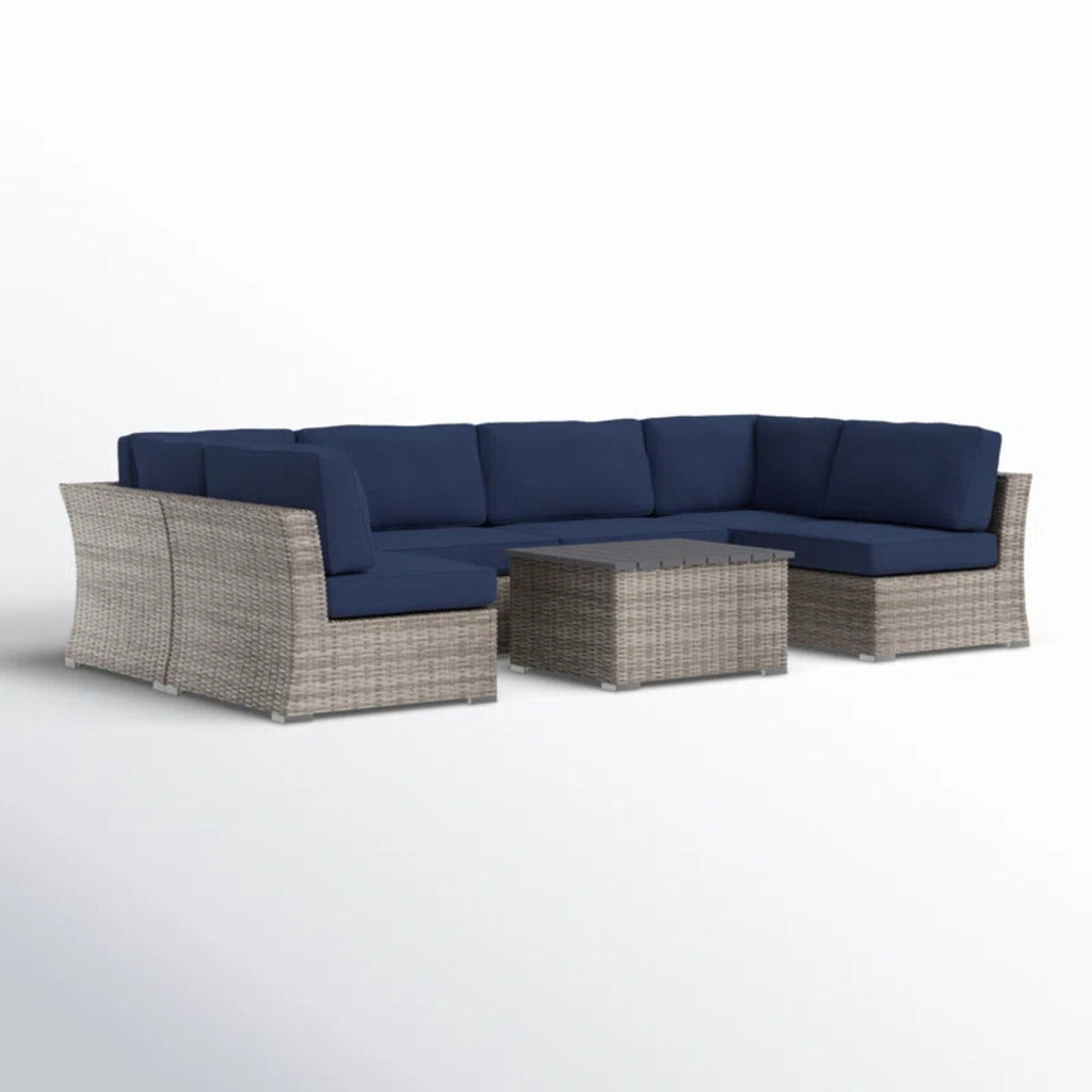 Wicker Sectional Sofa with Cushions and Table - Gray