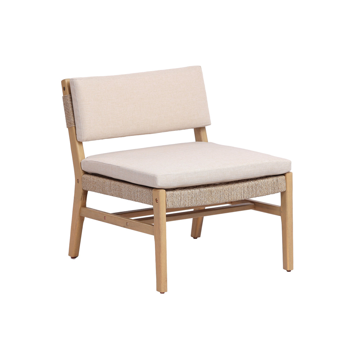 Acacia and Rope Lounge Chair with Water-Repellent Cushions - Beige