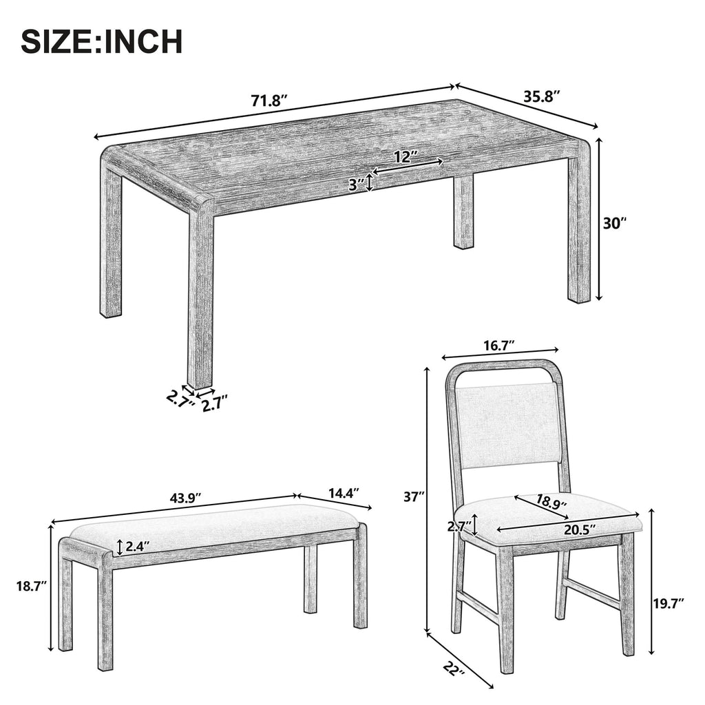 Extendable Dining Table Set with 4 Upholstered Chairs and 1 Bench