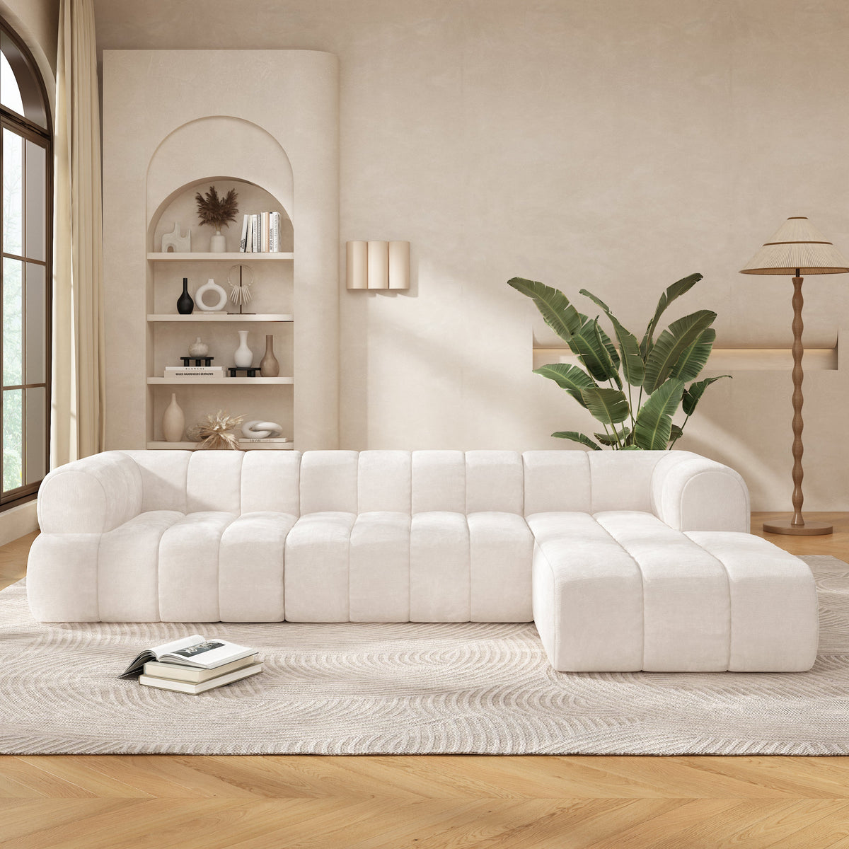 Modern L-Shaped Sectional Sofa with Chaise Lounge - Beige