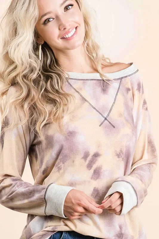 BiBi Tie Dye Terry Pull Over With Contrast Stitching