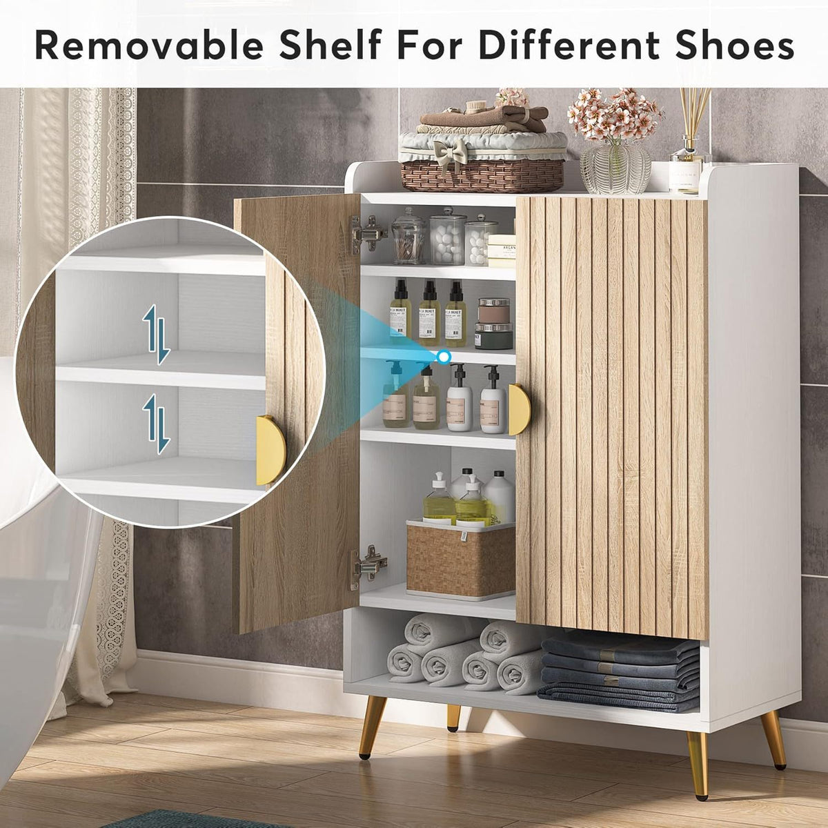 Shoe Cabinet With Doors, 7 Tier Storage Organizer with Adjustable Shelves - Dark Brown, Light Brown, or White