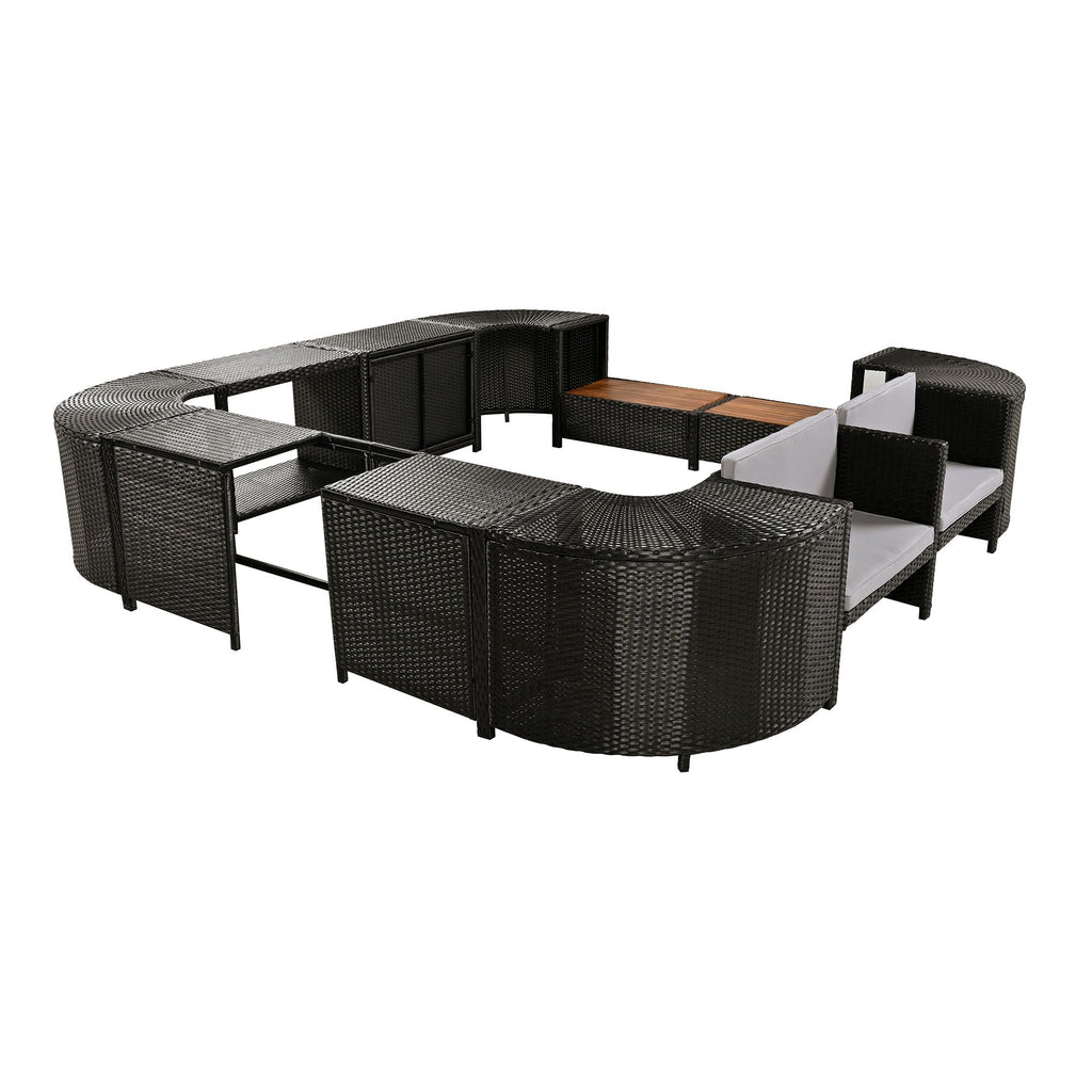 Spa Surround Outdoor Rattan Sectional Sofa Set with Storage - Dark Gray or Beige