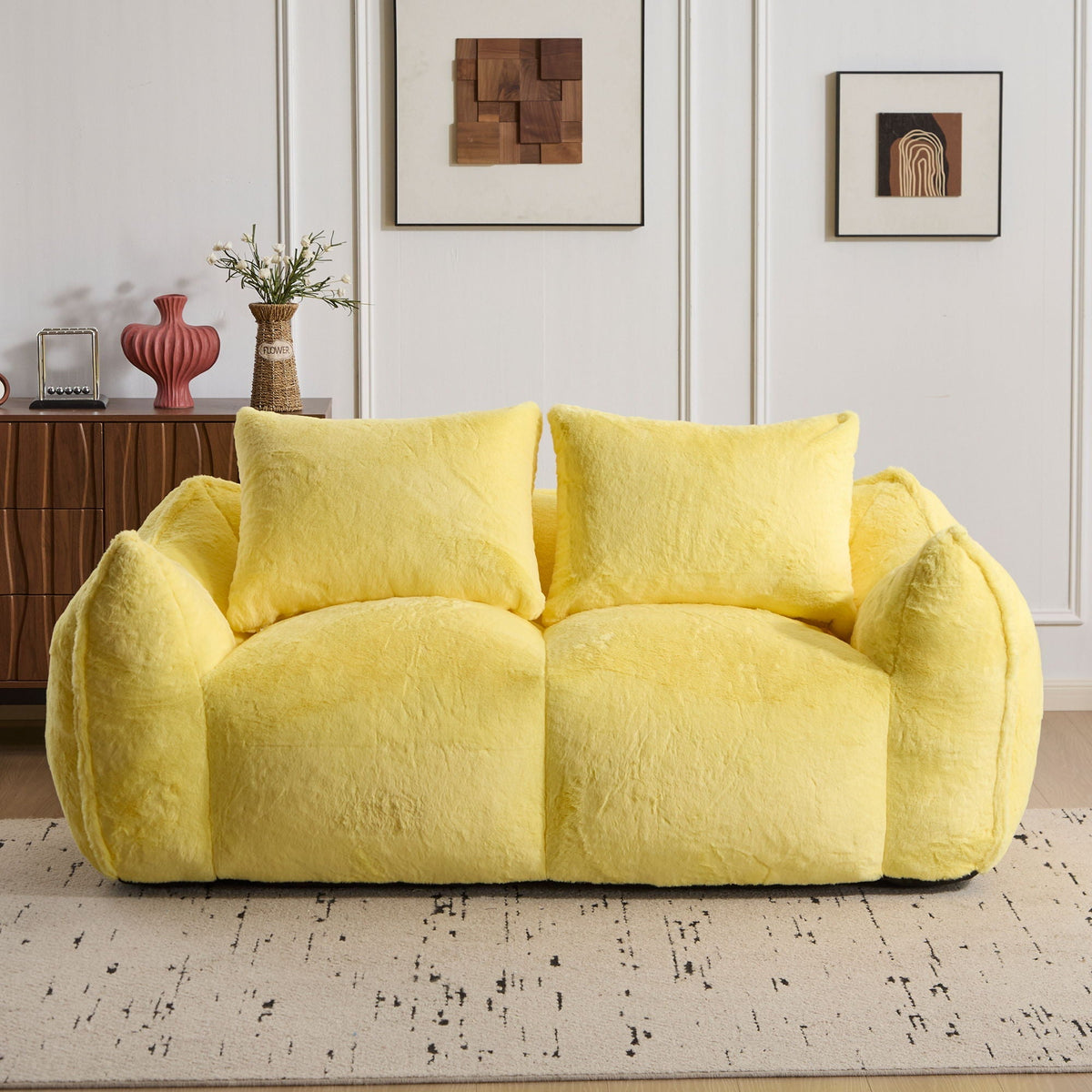 Ultra Soft Faux Fur Bean Bag Loveseat with Shredded Sponge Filling - Multiple Colors