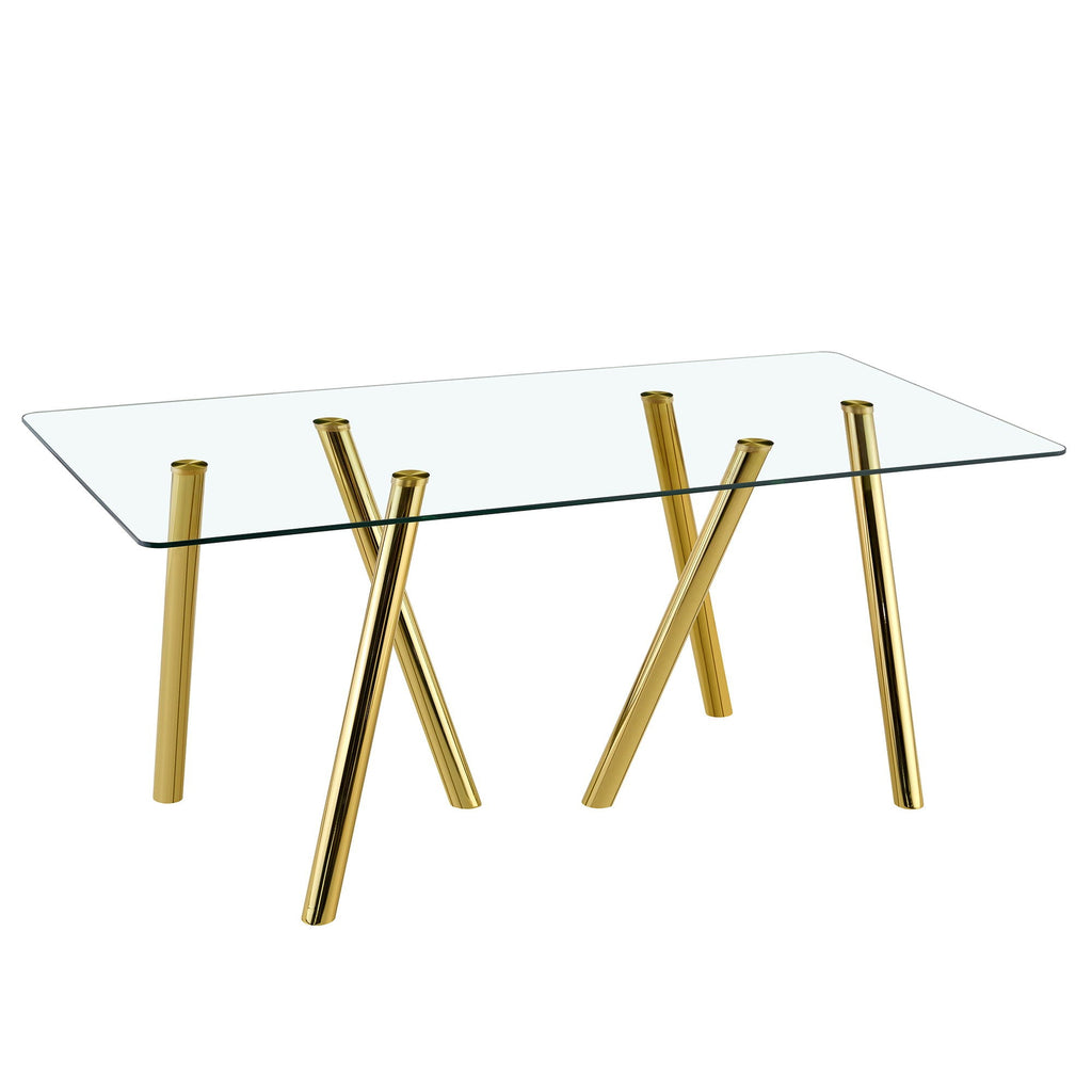 Dining Table with Transparent Tempered Glass Surface – Pearl Silver or Gold