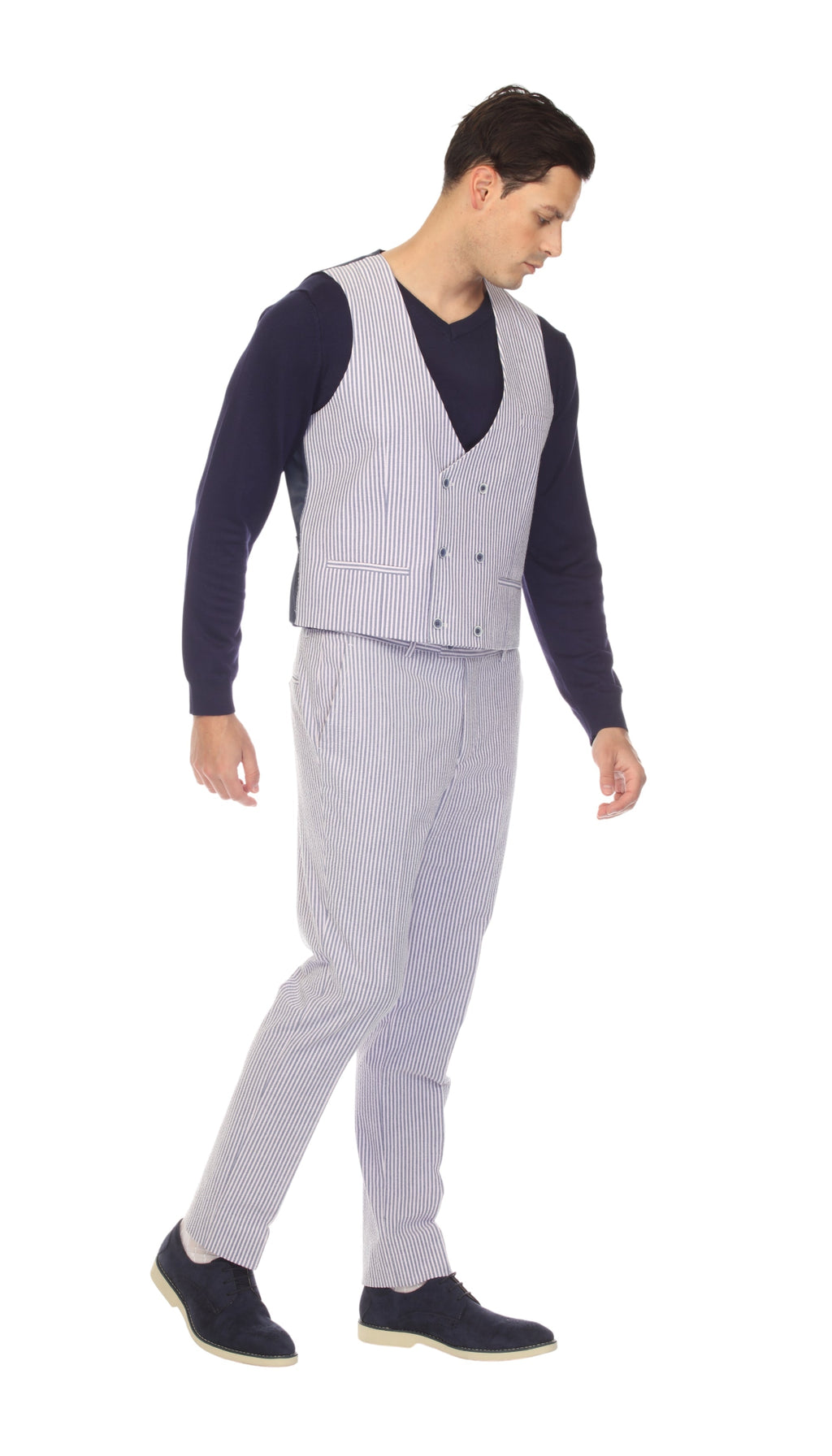 Men's Navy Grant Double Breasted Seersucker Vest