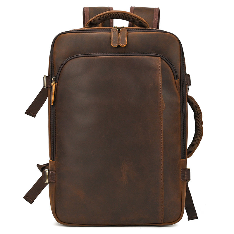 Full Grain Leather Travel Backpack Mens Large Leather Backpack Laptop Backpack Convertible Handbag