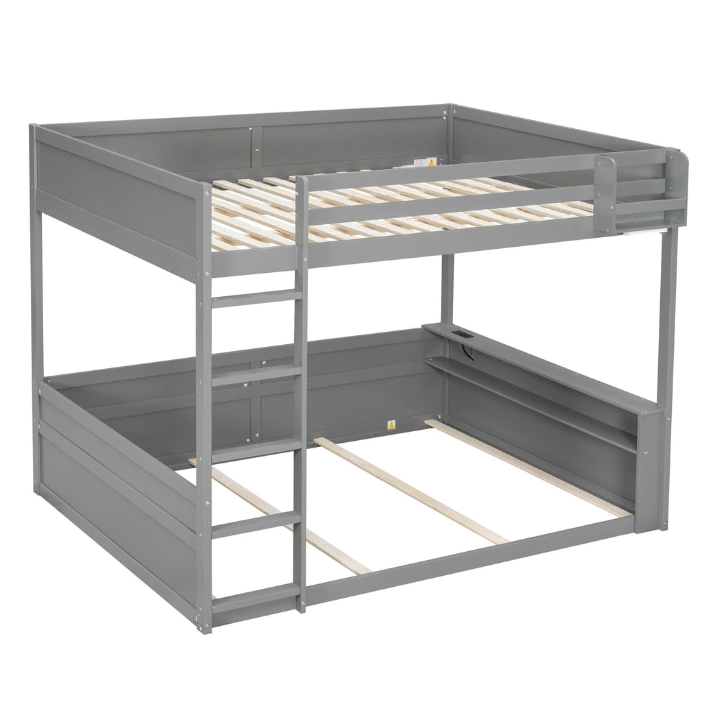Bunk Bed With Built-In Shelves, Storage Box, LED Light And USB Charging Station