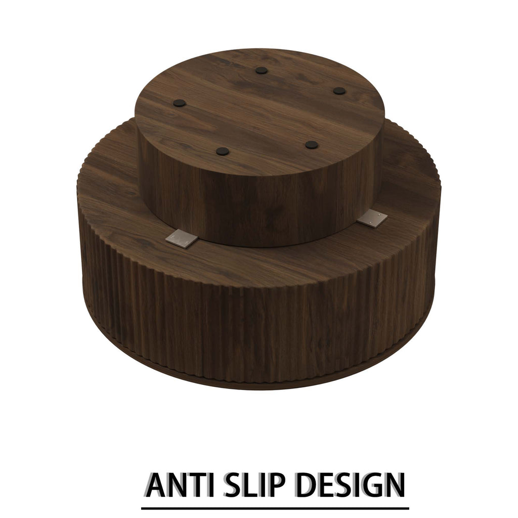 Modern Circular Coffee Table with Stripe Design and Storage Space - Light Brown or Dark Brown