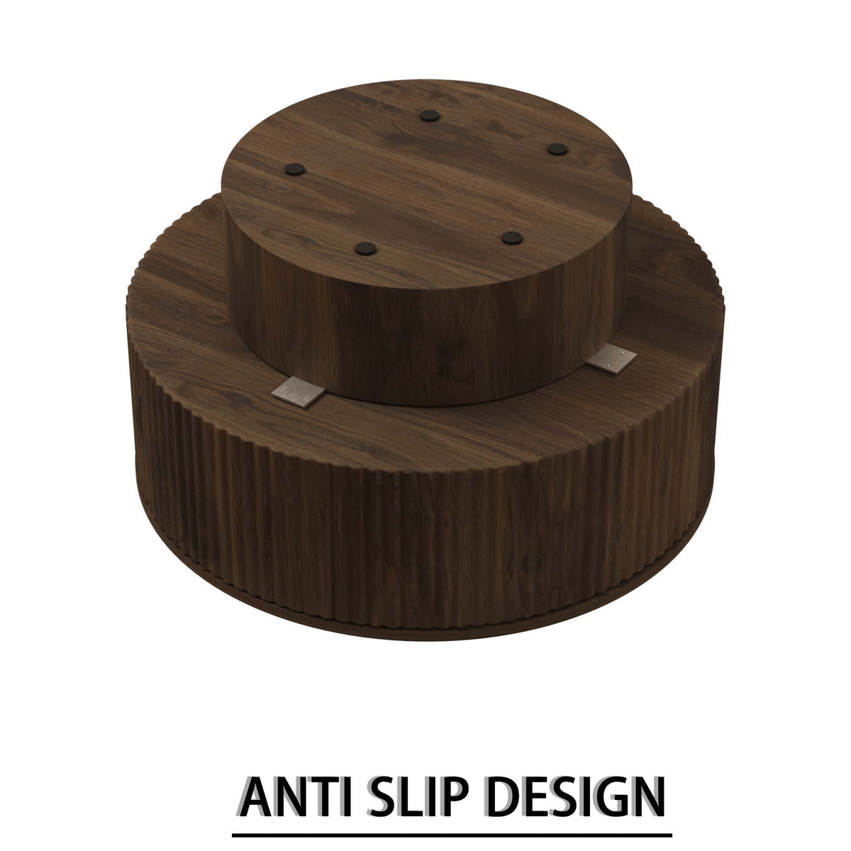 Modern Circular Coffee Table with Stripe Design and Storage Space - Light Brown or Dark Brown