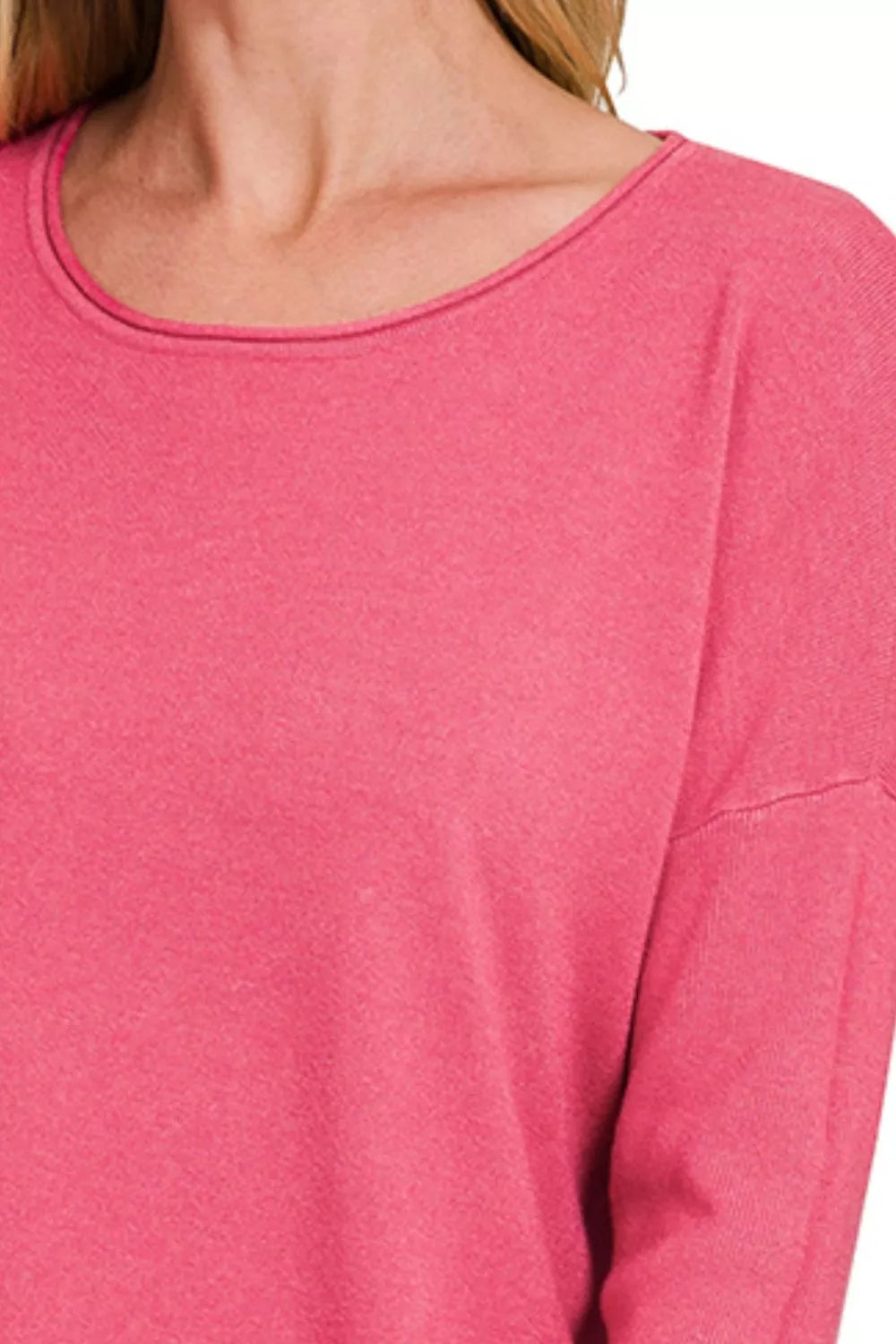 Zenana Viscose Long Sleeve Front Pockets Sweater