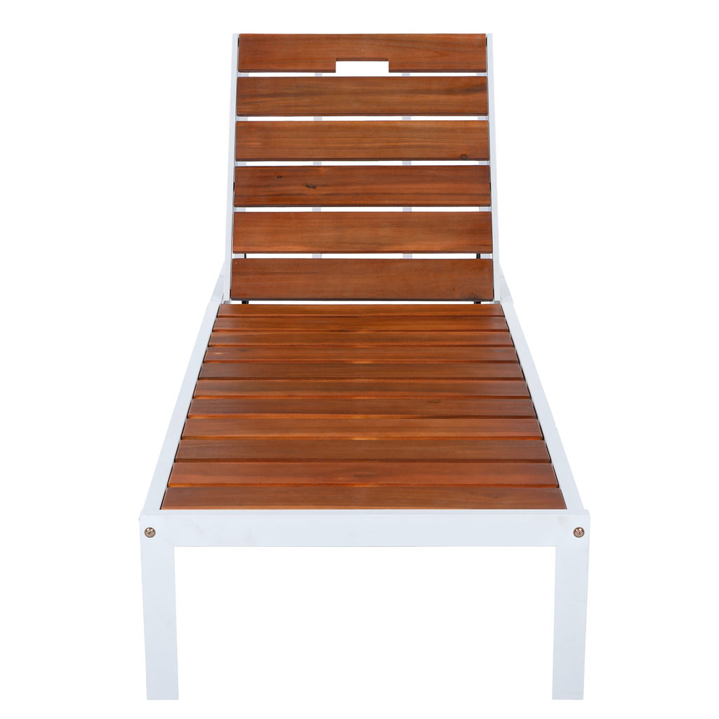 Outdoor Chaise Lounge Chair with Adjustable Backrest - Brown / White