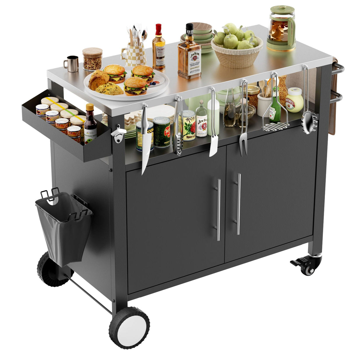 Outdoor Grill Cart With Storage, Rolling Bar Cart