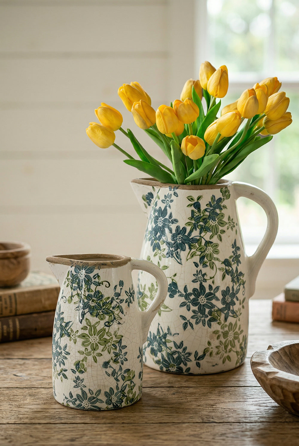 Floral Pitcher Vase with Garden-Inspired Design - Ivory