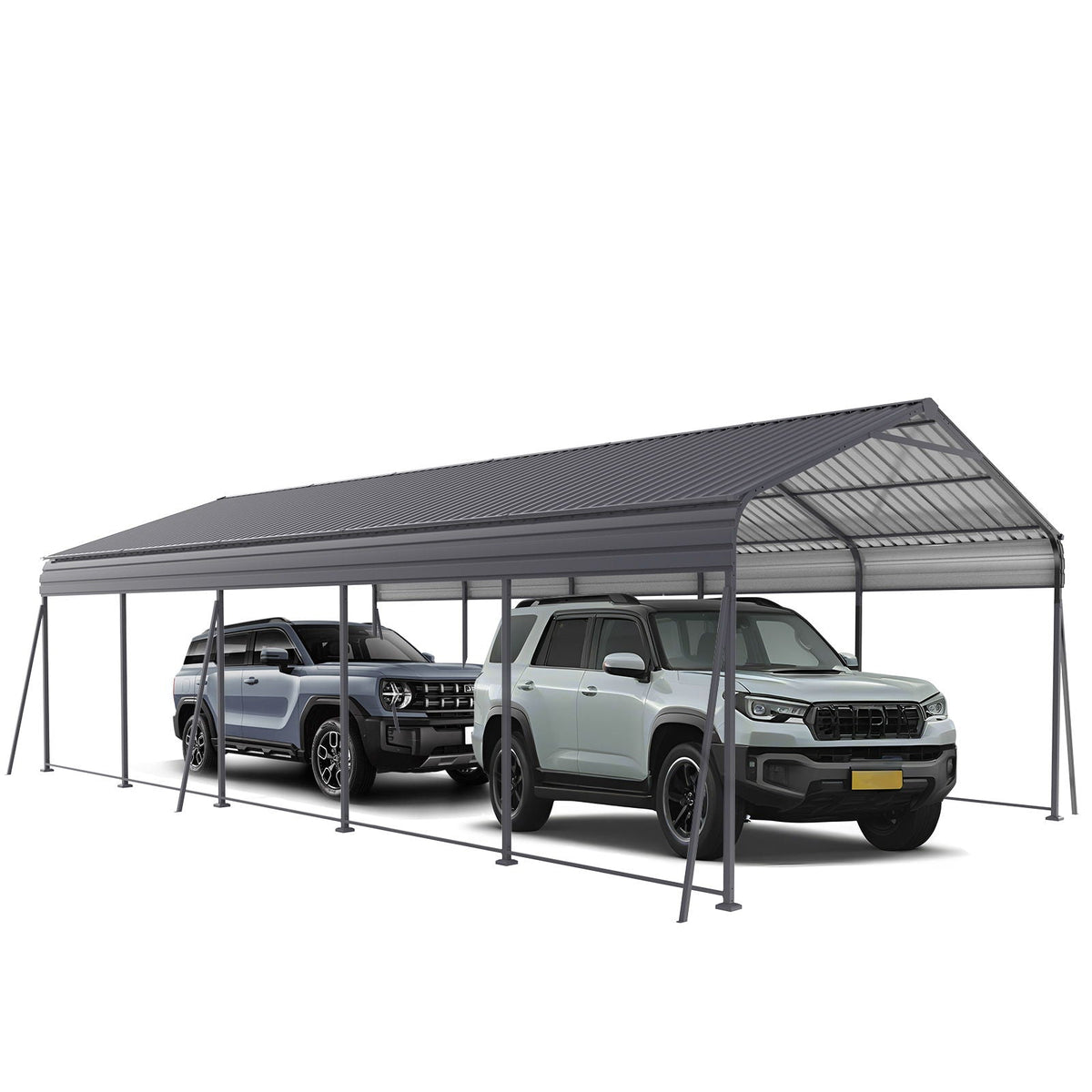 Heavy Duty Metal Carport with Galvanized Steel Roof - Gray