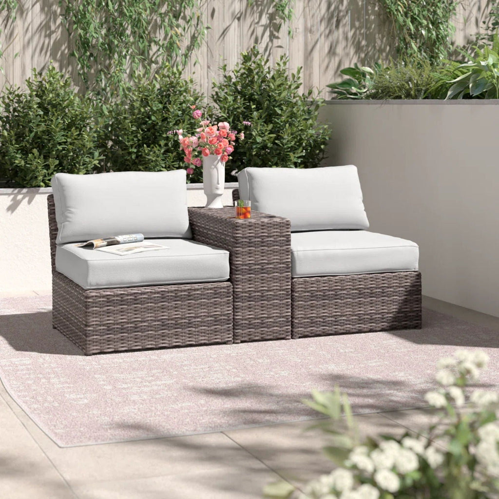 2 Person Wicker Conversation Set With Cushions, Weather Resistant