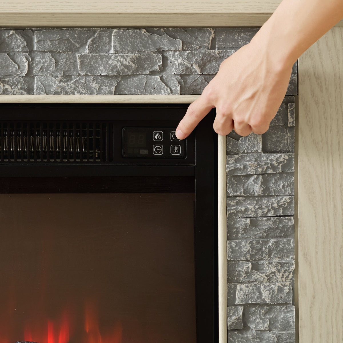 58" Modern TV Stand with Electric Fireplace and Storage - White