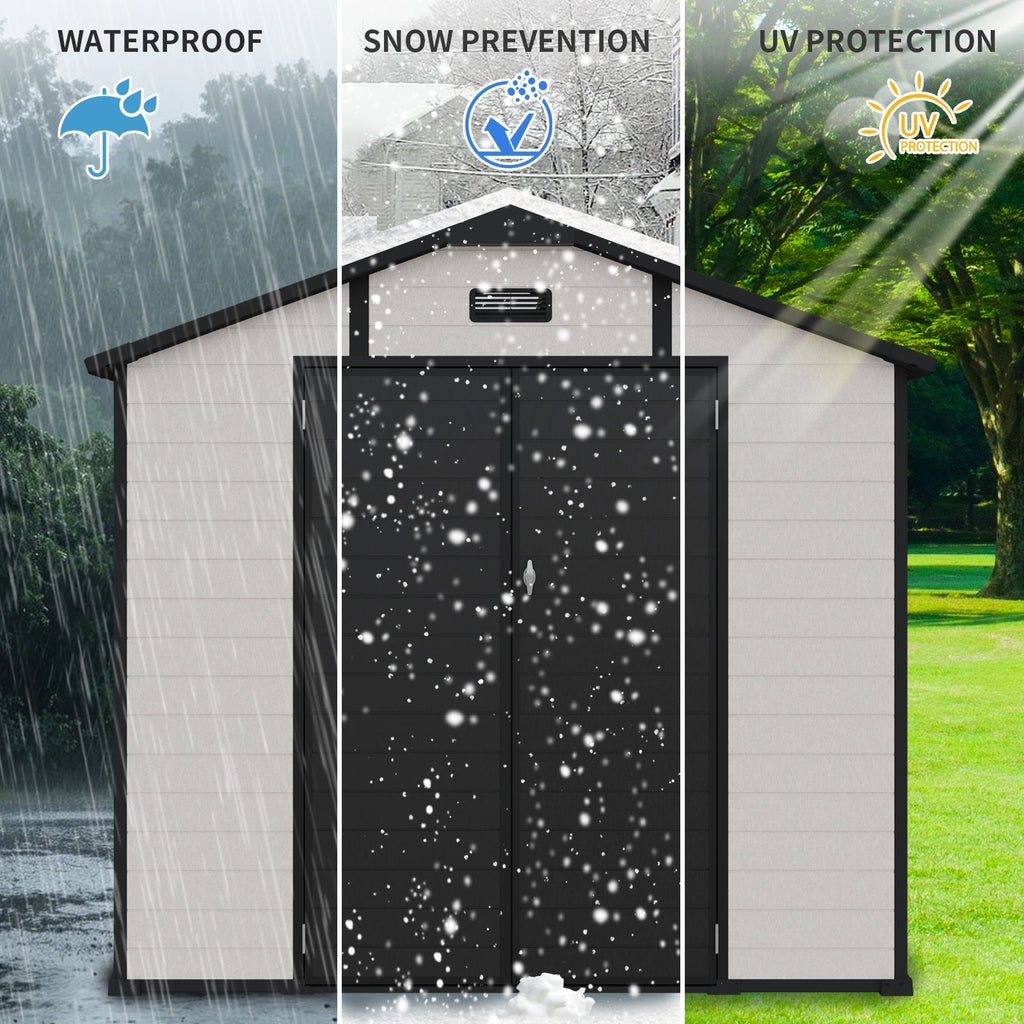 8x10 FT Plastic Outdoor Storage Shed with Lockable Design - Grey