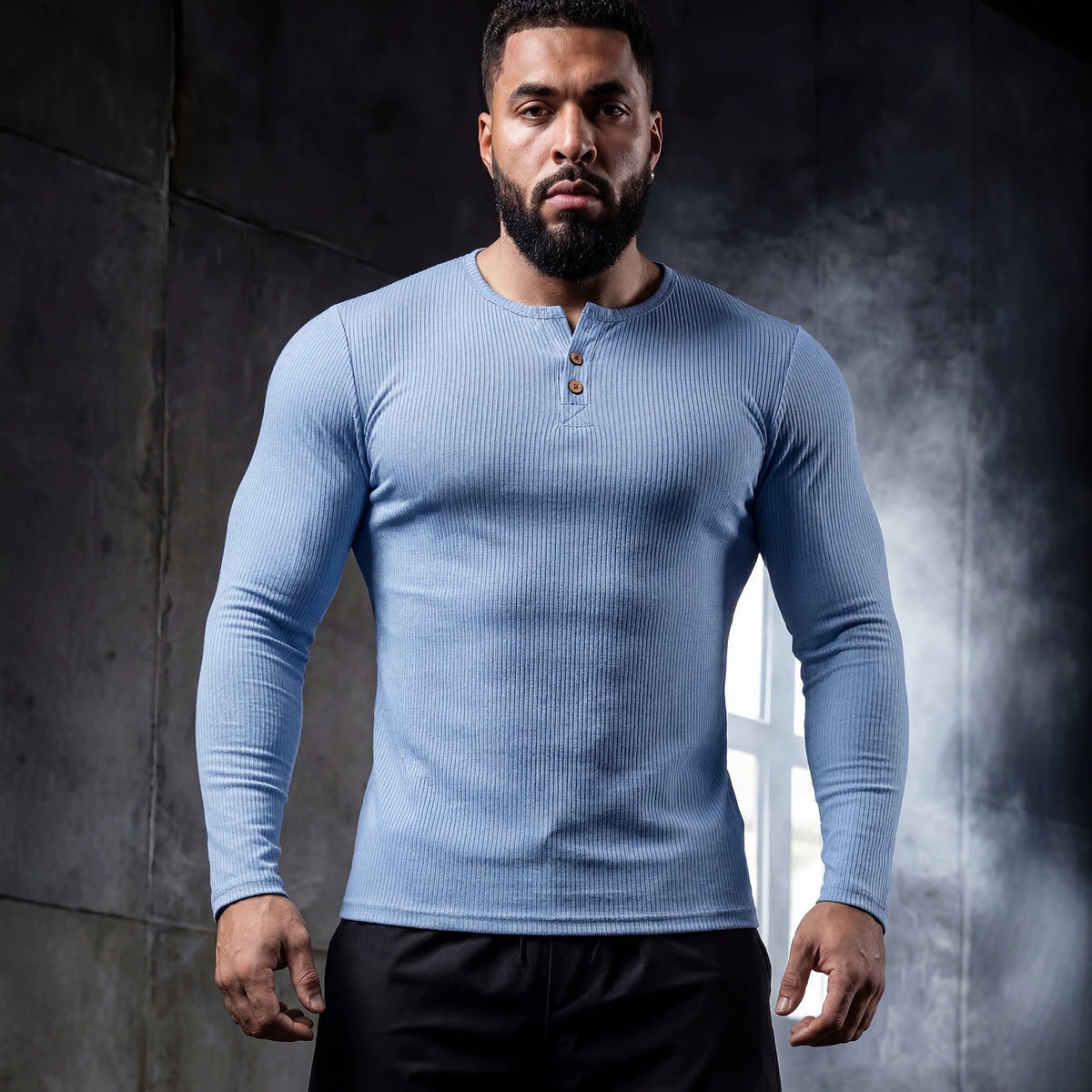 Muscle-fit Sporty-casual Half-button-down Long-sleeve