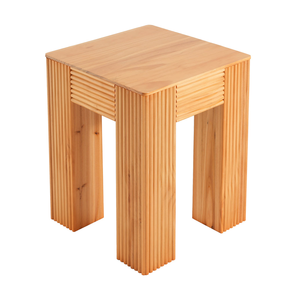 Natural Pine Wood Fluted Side Table with Elephant-Leg Design - Natural Pine