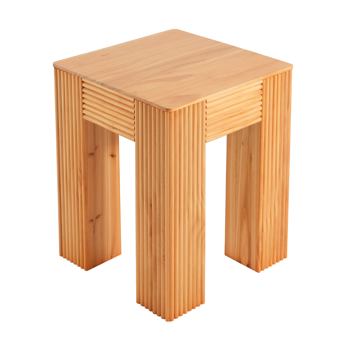 Natural Pine Wood Fluted Side Table with Elephant-Leg Design - Natural Pine