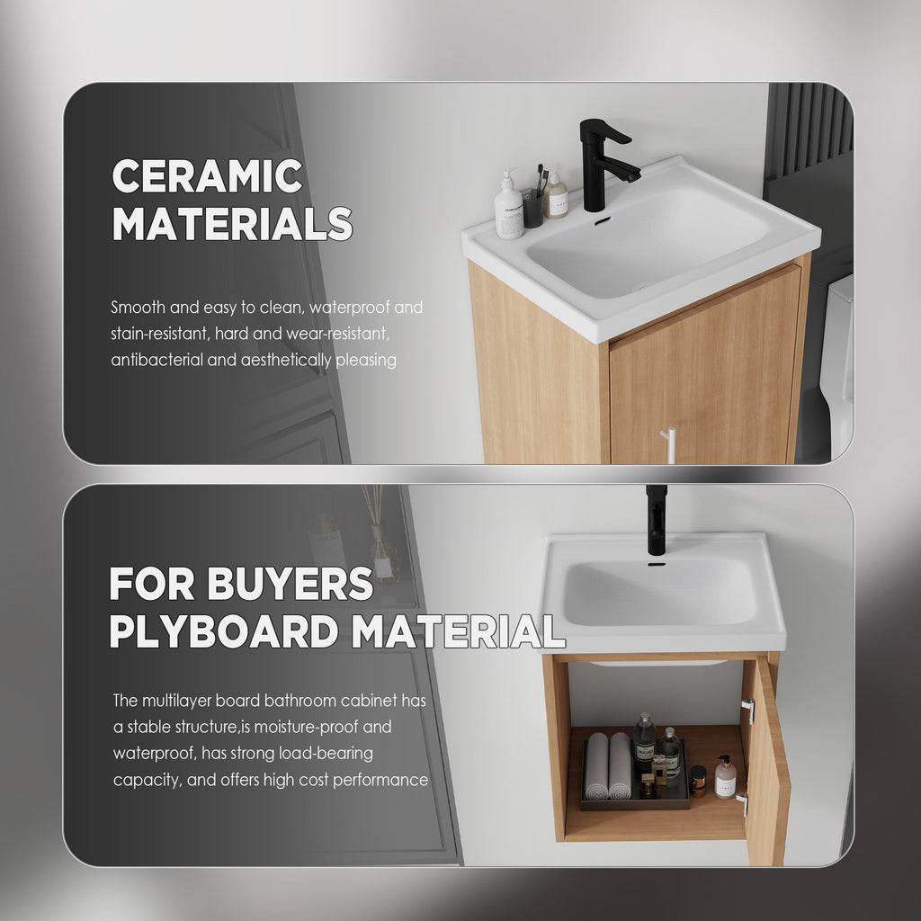 20 Inch Floating Bathroom Vanity with Soft-Close Door and Ceramic Sink - Multiple Colors