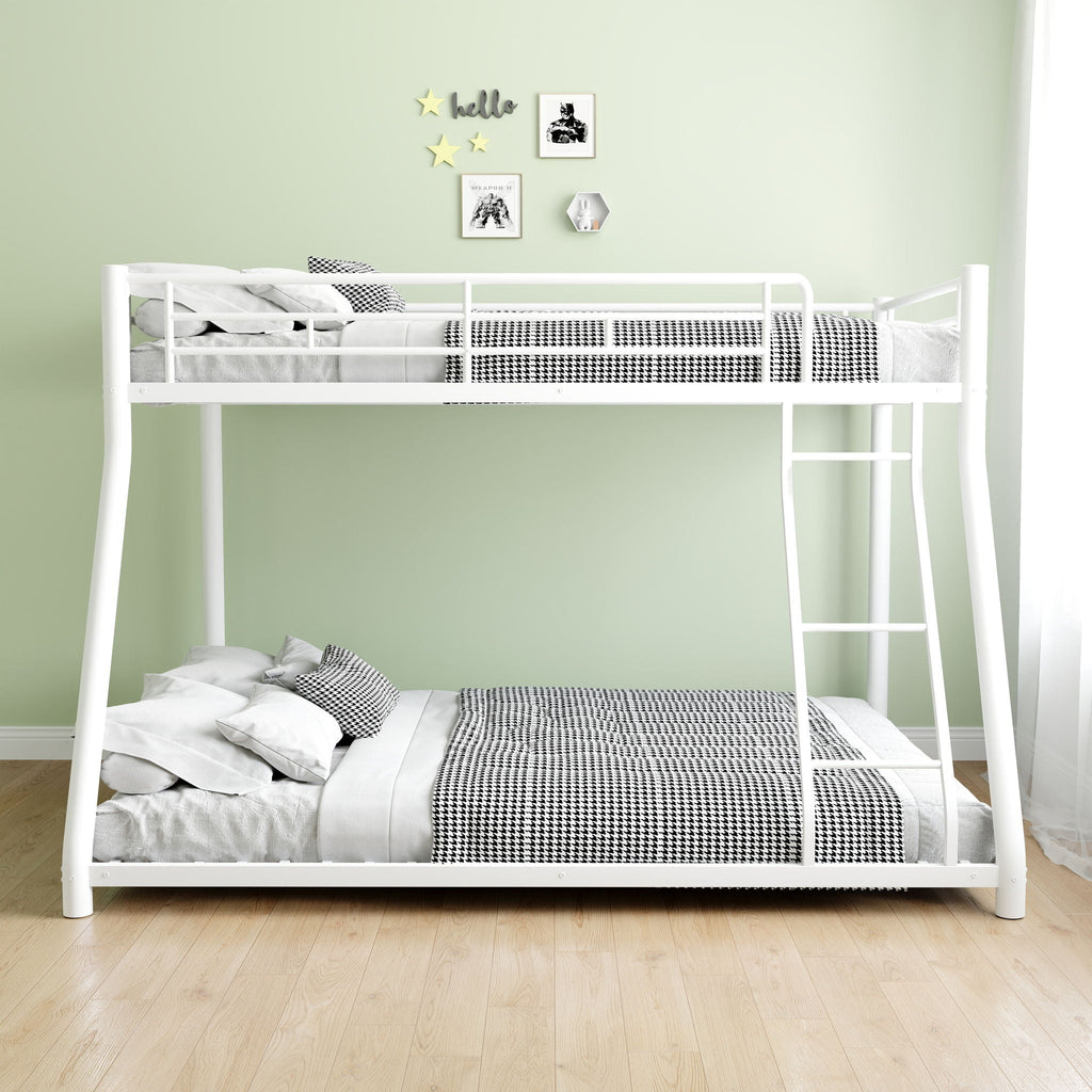 Bunk Bed Frame With Ladder And Guardrail, Heavy Duty Noise Free Design Metal Construction