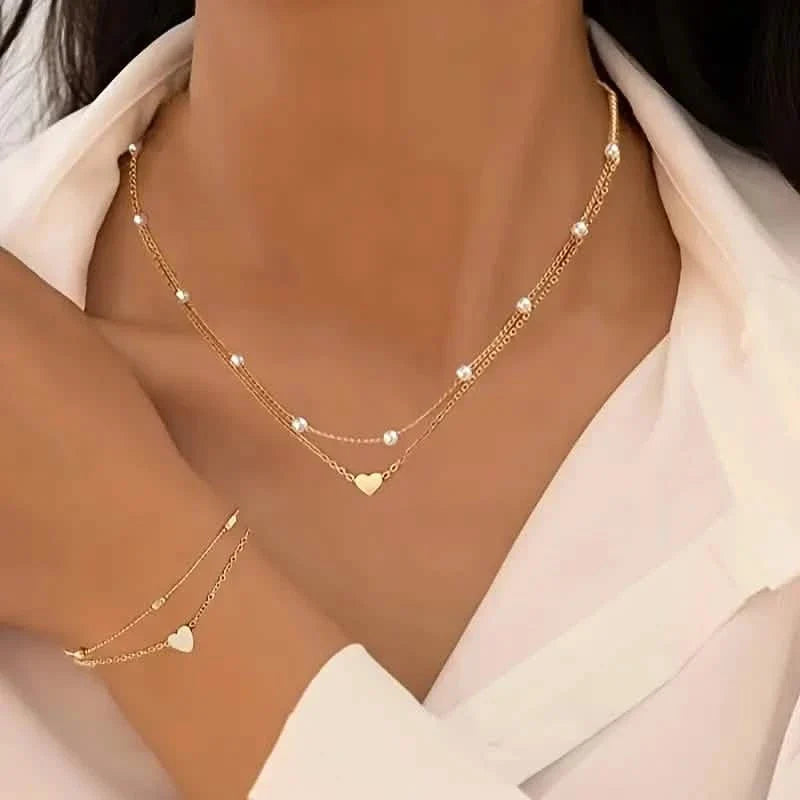 3pcs Heart Necklace & Bracelet Set for Women