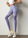 Stripe Design Fitness Leggings High Waisted Tummy Control Gym Yoga Pants