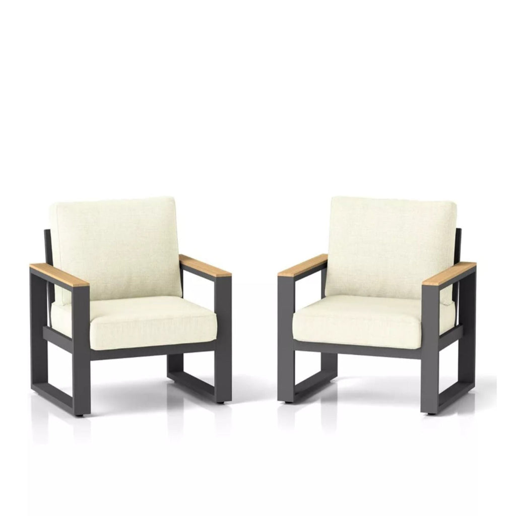 All-Weather Patio Armchairs with Thick Cushions – Set of 2 – Beige or Dark Gray