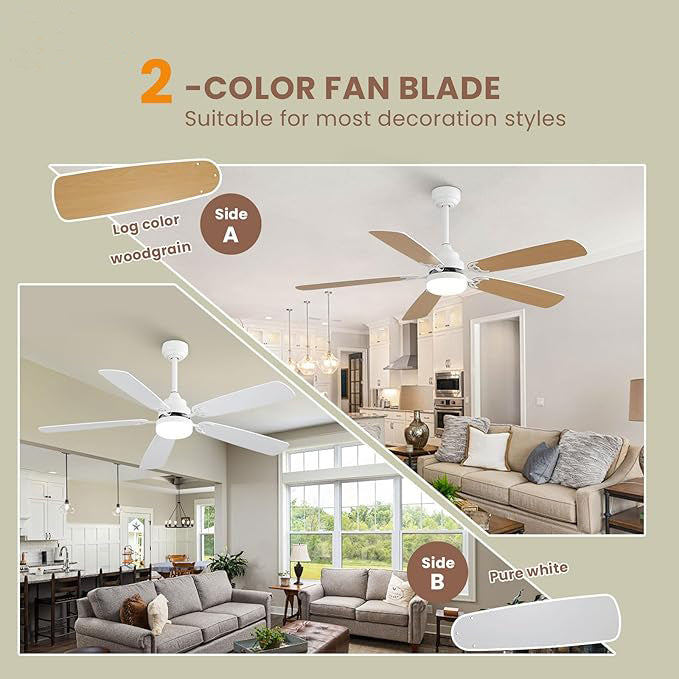 Modern 52 Inch Ceiling Fan with LED Light and Remote Control - Indoor