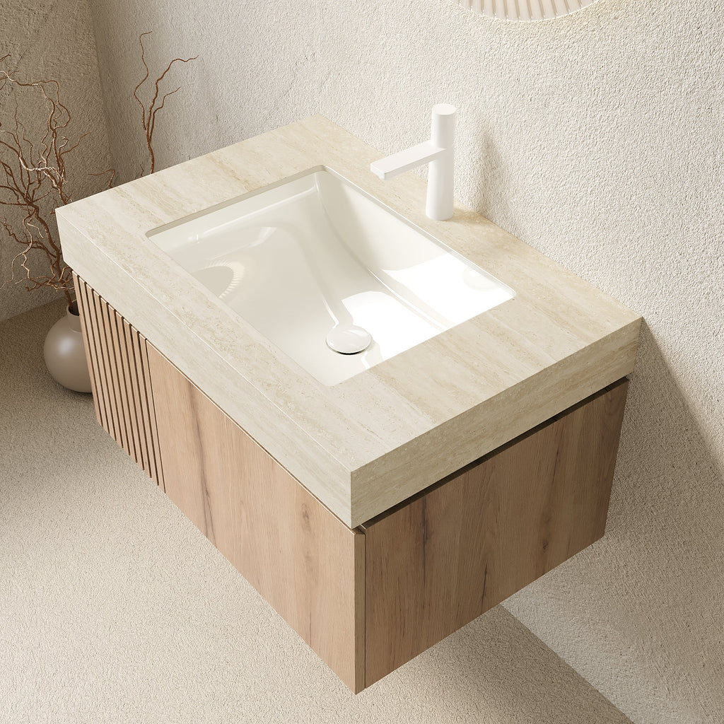 MURI 30" Bathroom Vanity with Sintered Stone Top & Ceramic Basin - Beige, White Oak or Brown Oak