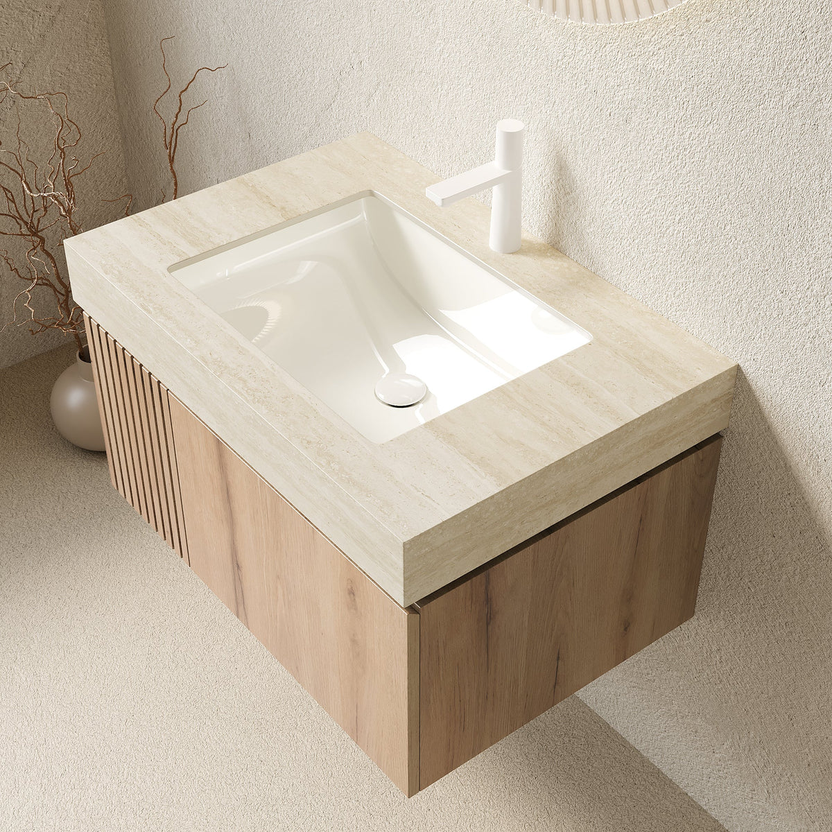 MURI 30" Bathroom Vanity with Sintered Stone Top & Ceramic Basin - Beige, White Oak or Brown Oak