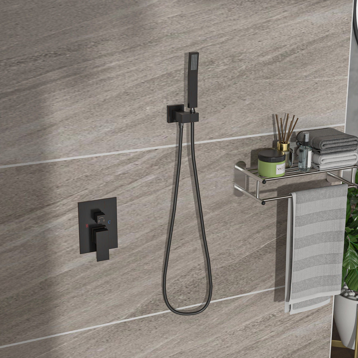 Dual Shower Head 16" Ceiling Mount Shower System with Pressure-Balanced Valve - Gray