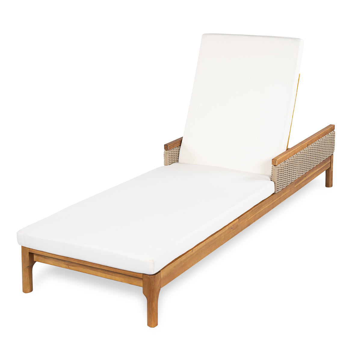 Solid Acacia Wood Sun Lounger Set of 2 with Cushions - Beige & Light Grey