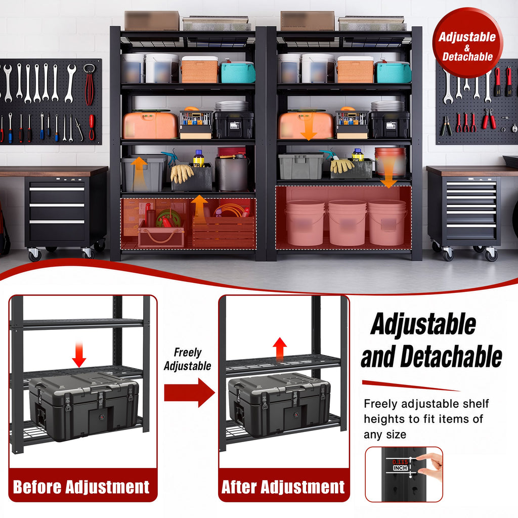 78"H 5-Tier Adjustable Heavy Duty Metal Mesh Storage Rack