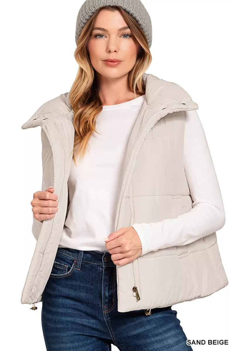 Zenana High Neck Zip-Up Vest Coat