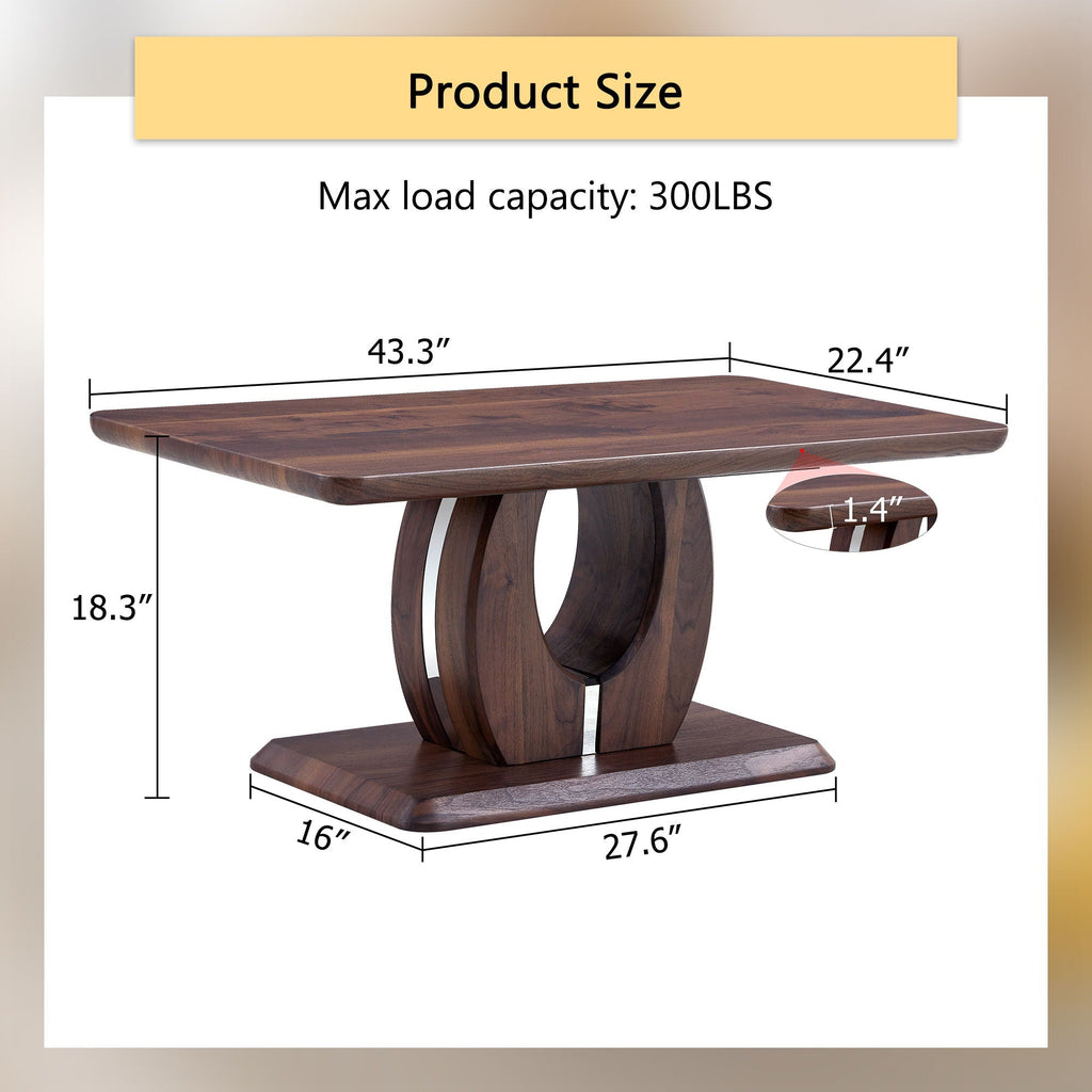 Modern Minimalist Rectangular Coffee Table with Walnut Grain Finish - Dark Brown