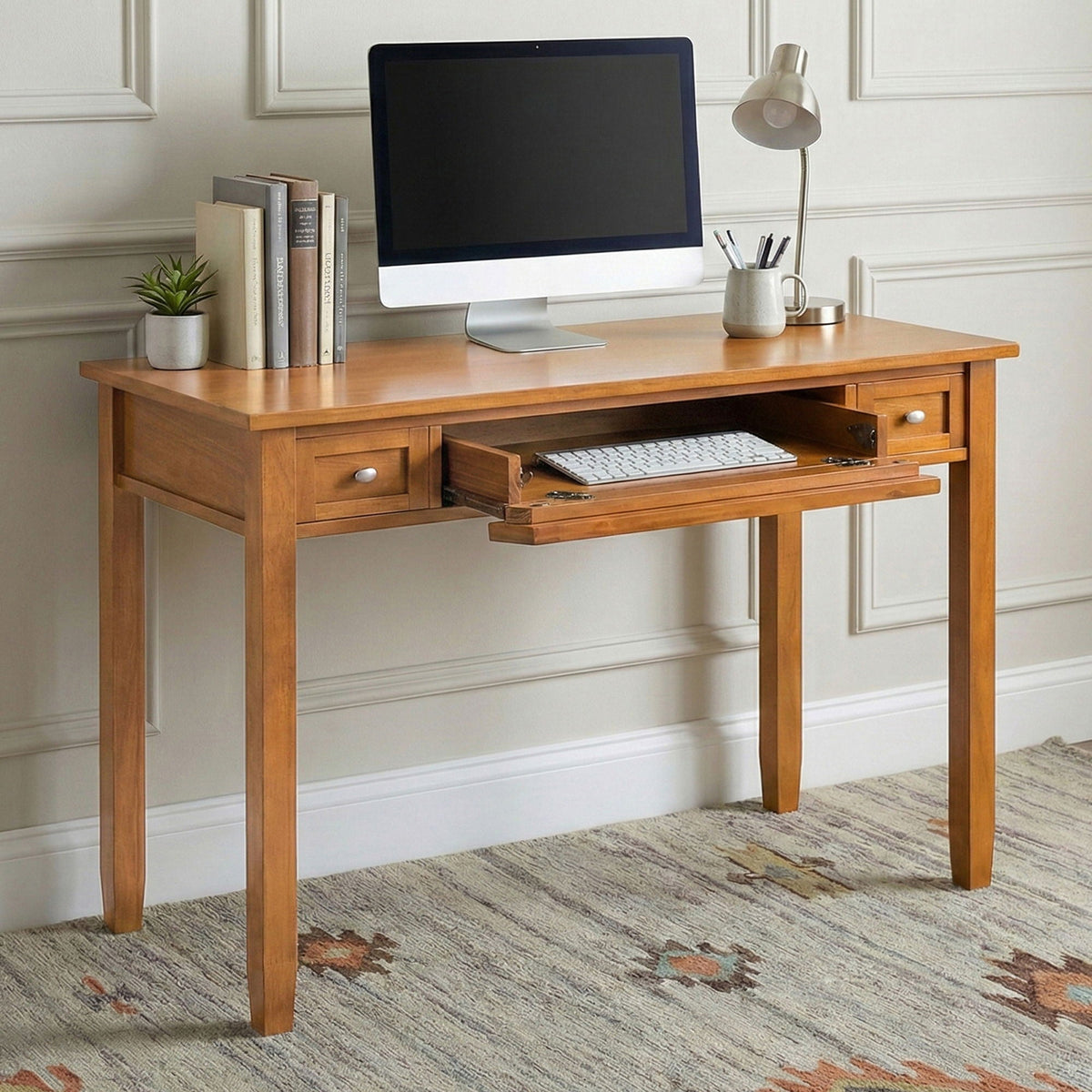 Handcrafted Wooden Writing Desk with Storage Drawers - Multiple Colors