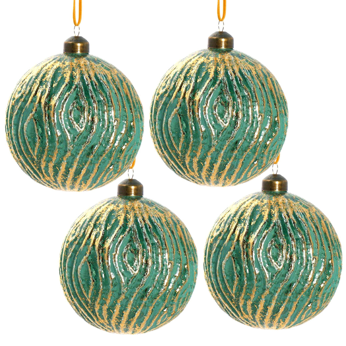 Glass Christmas Ball Ornaments with Decorative Finish - Green, Gold, Red