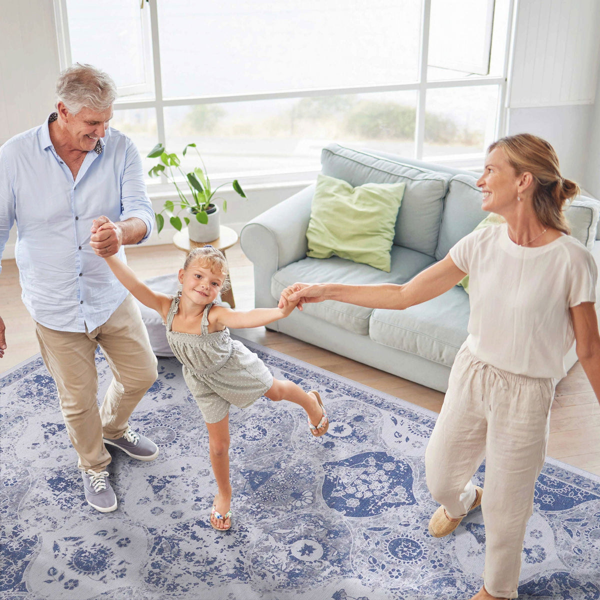 Machine Washable Area Rug with Stain Resistance - Red or Blue