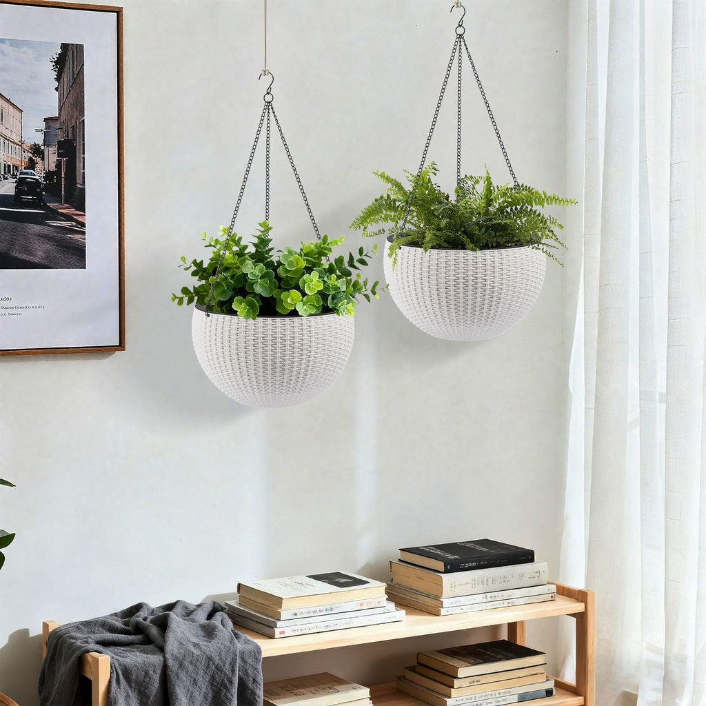 Self Watering Hanging Planter with Water Level Indicator - White, Black, or Dark Brown