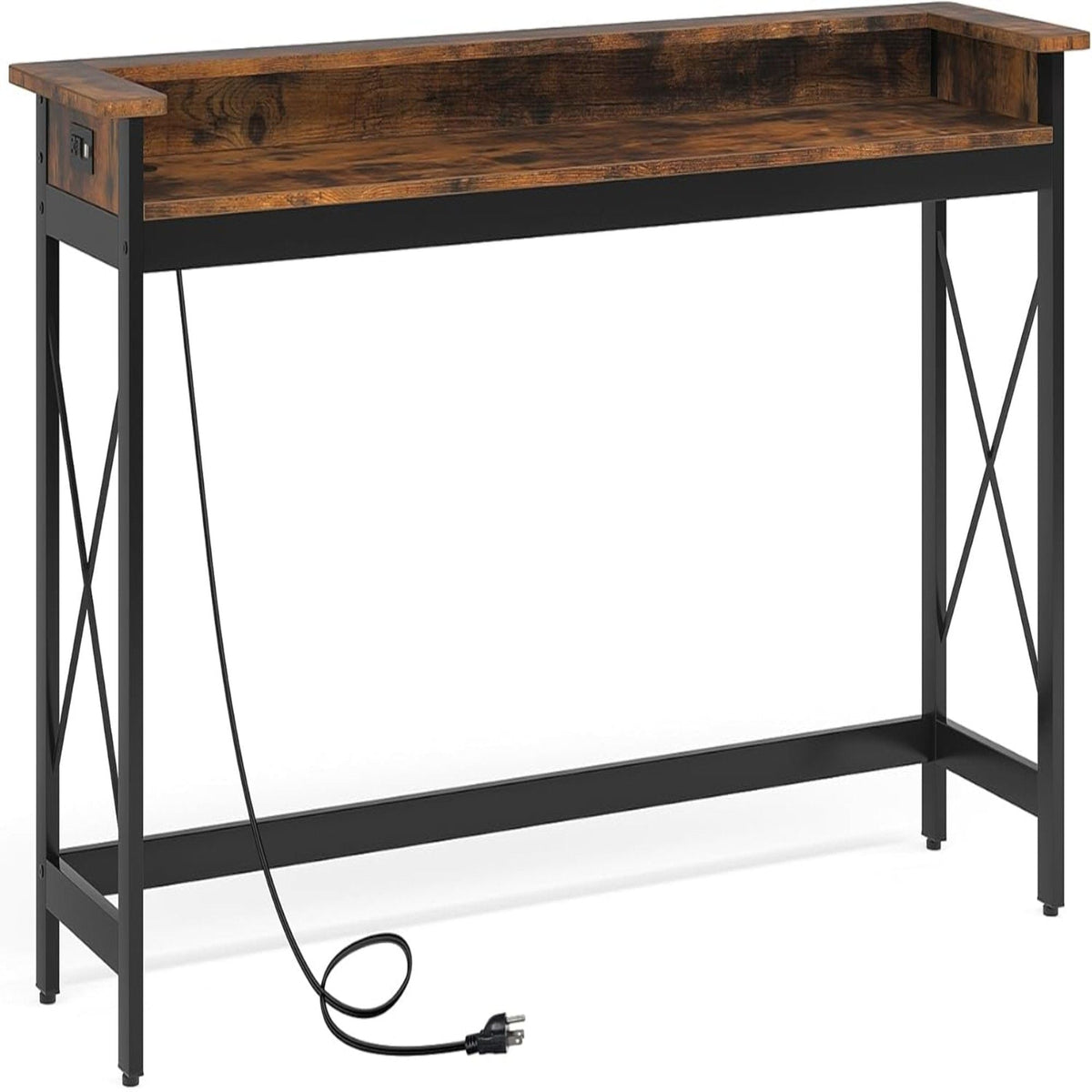 Extra Long Console Table with Charging Station - Brown/Black