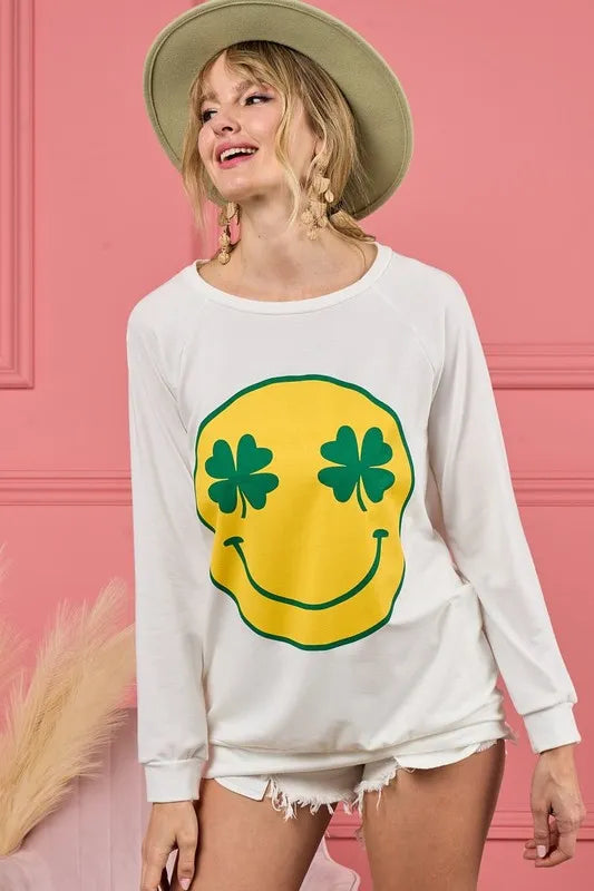 BiBi Smile Face Graphic Round Neck Long Sleeve Top