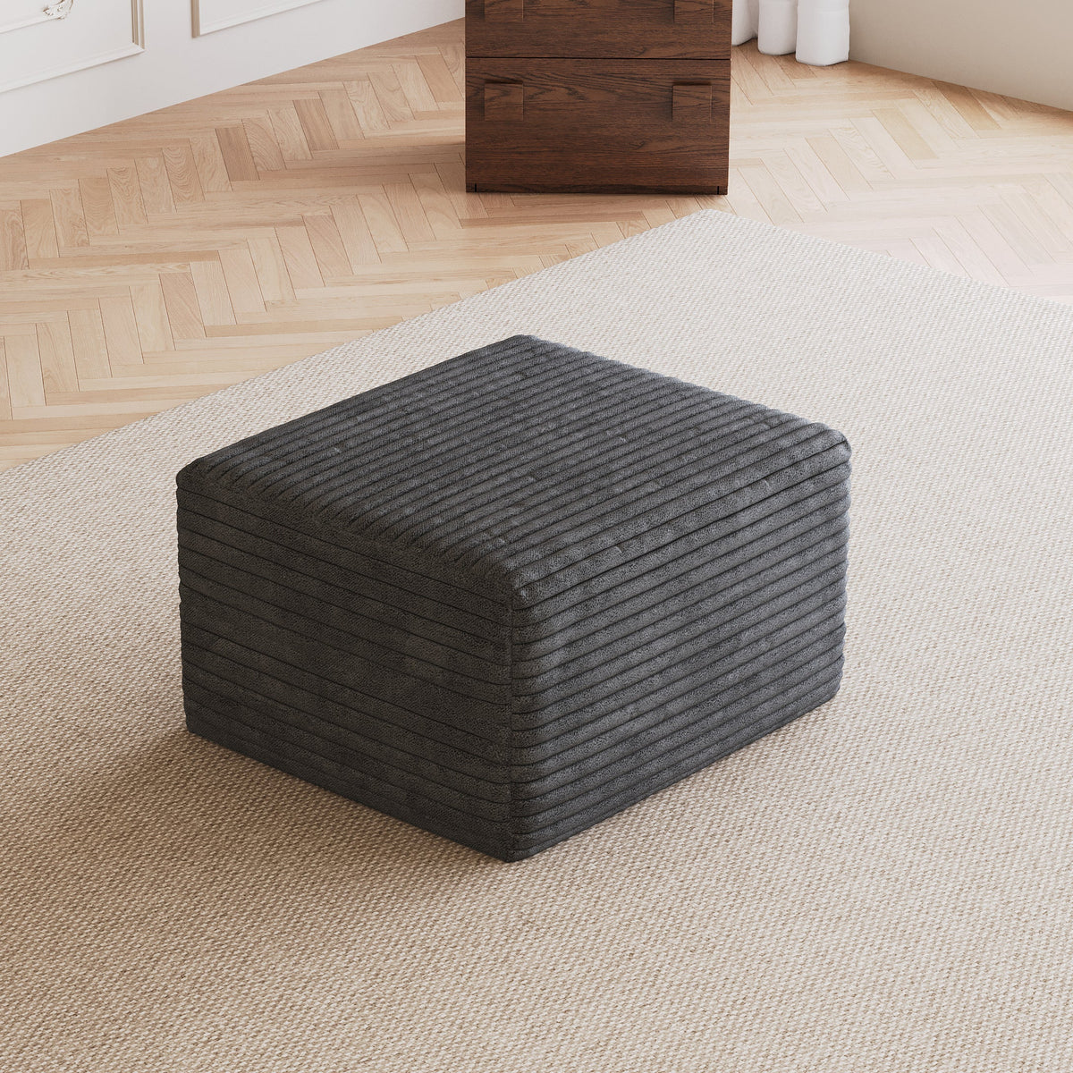 Sofa Ottoman with Plush Corduroy Fabric - Dark Grey