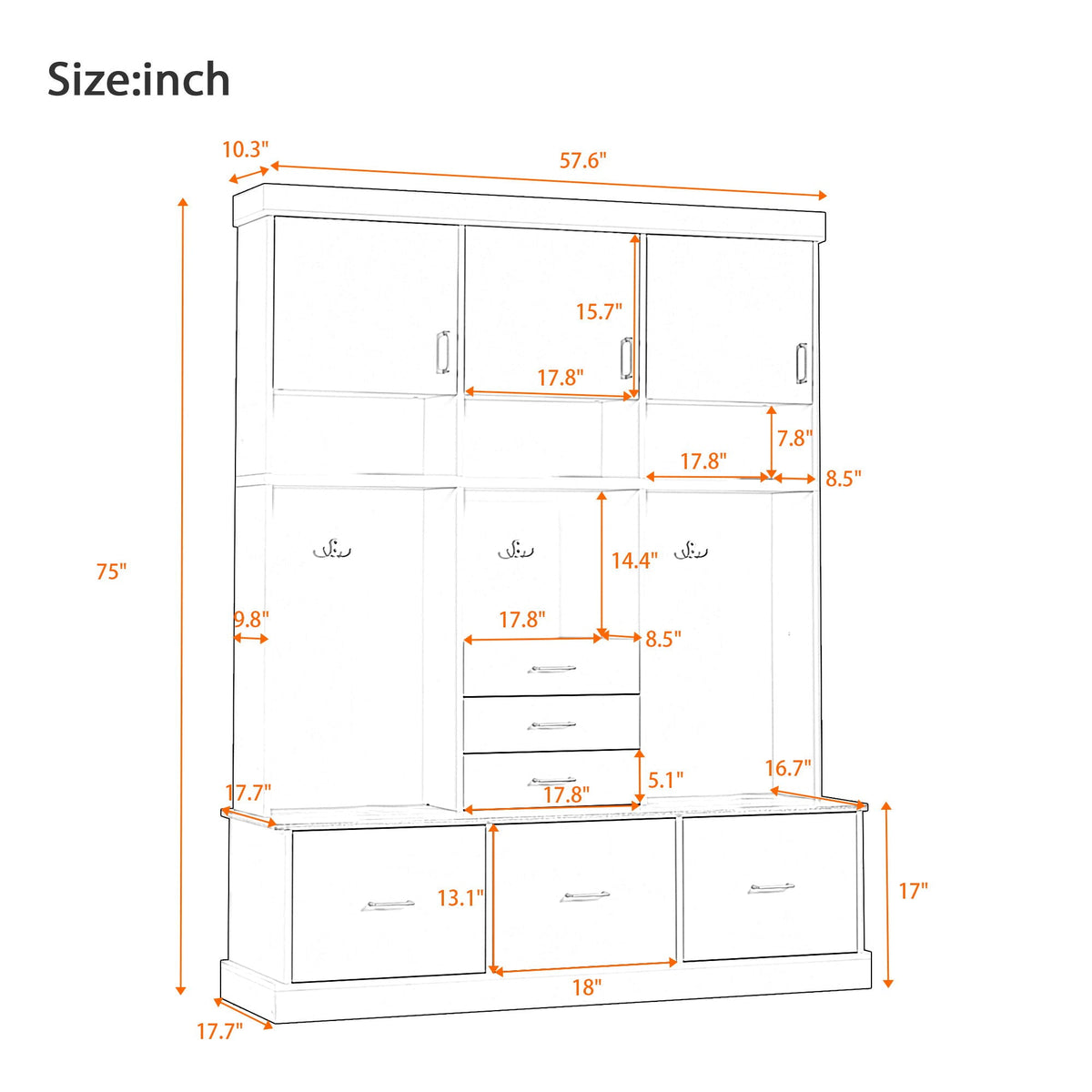 Entryway Hall Tree With Bench and Storage, 5 in 1 Coat Rack – Black or White