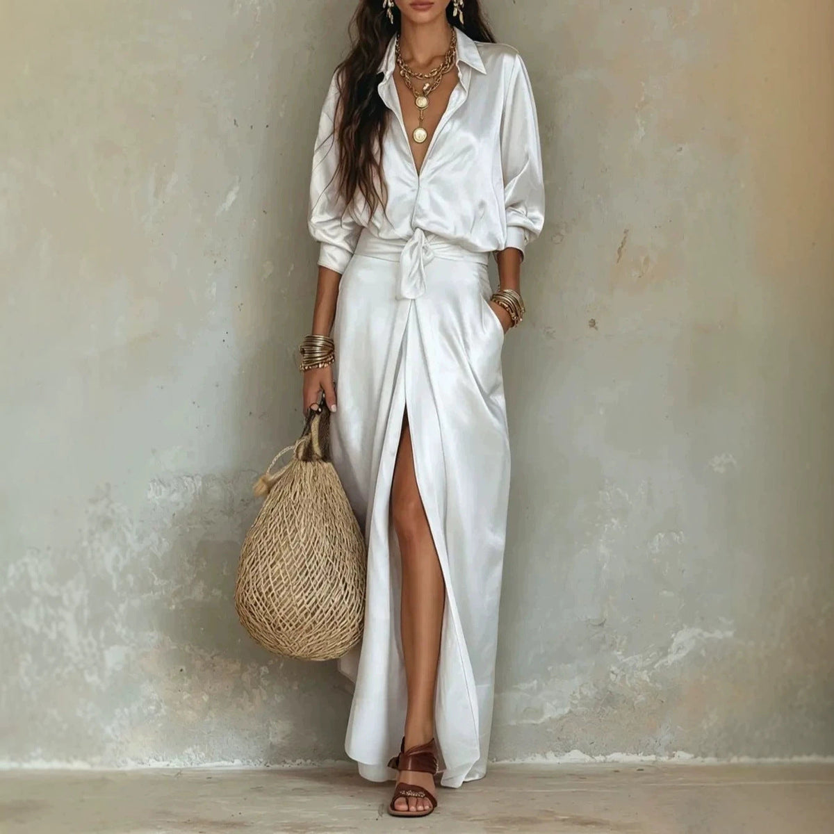 Casual Fashion Solid-color Skirt And Shirt Two-piece Set
